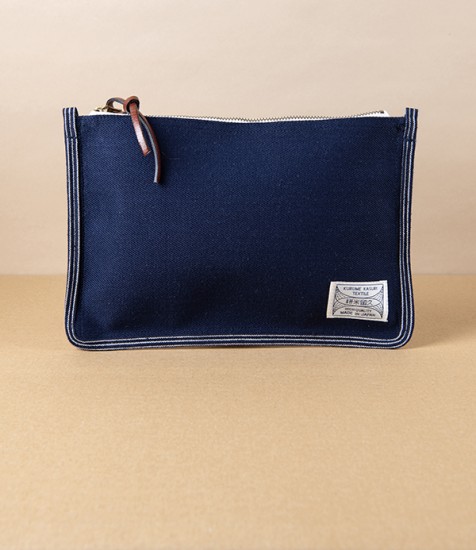Kurume Kasuri Japanese Denim Pouch, Pure Navy