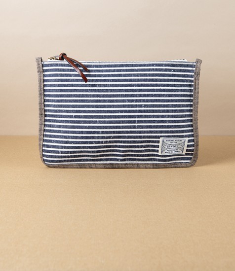Kurume Kasuri Denim Pouch, Blue & White Yayopan Striped
