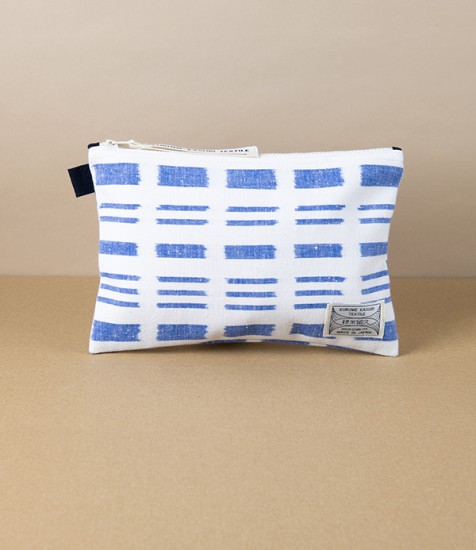 Kurume Kasuri Japanese Cotton Pouch, Blue & White
