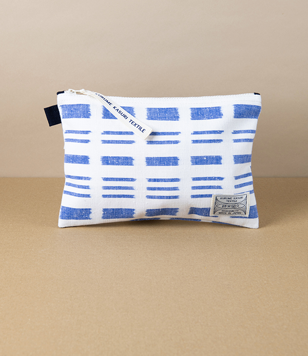 Kurume Kasuri Japanese Cotton Pouch, Blue & White