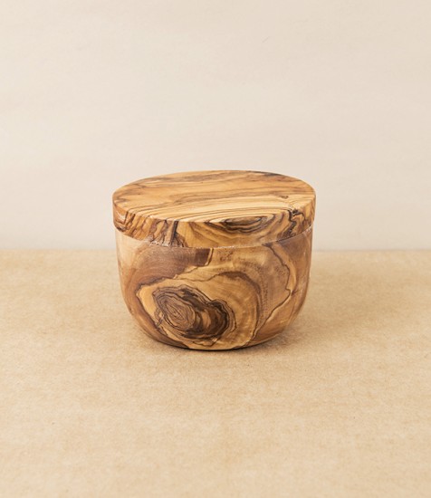 Handmade Olive Wood Salt Cellar with Magnetic Close