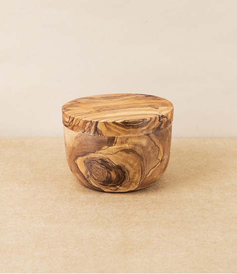 Handmade Olive Wood Salt Cellar with Magnetic Close