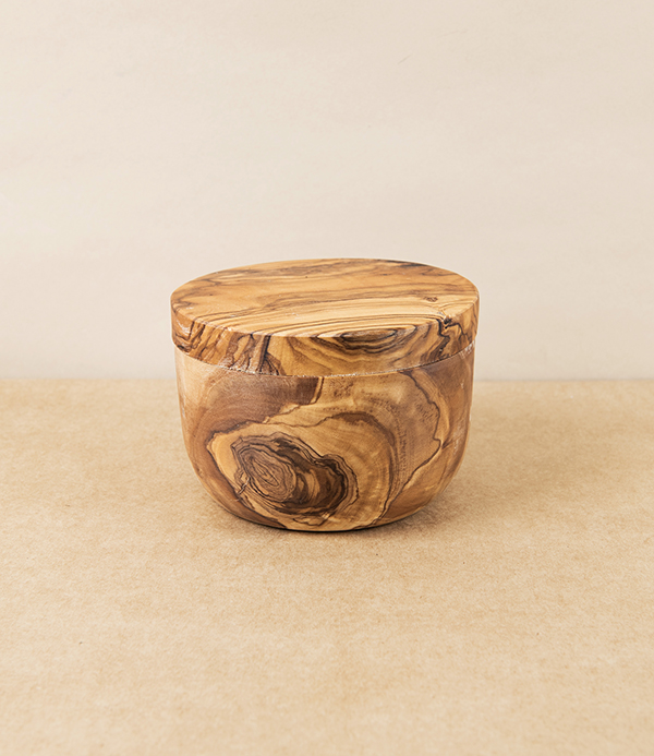 Handmade Olive Wood Salt Cellar with Magnetic Close