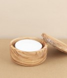Turned olive wood shaving cup with lid