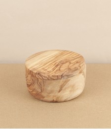 Turned olive wood shaving cup with lid