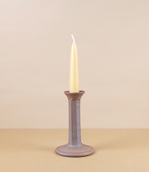 Hand-Thrown Faceted Candle Stick, Iron-Rich Stoneware