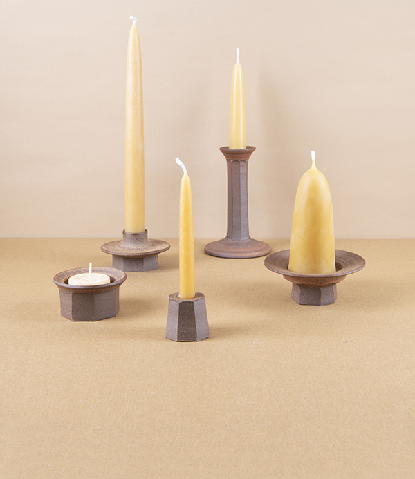 Hand-Thrown Faceted Candle Holder, Small