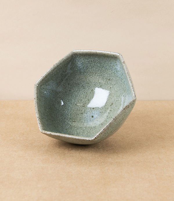 Symy Ong Hand-Thrown Hexagonal Bowl, Blue Green Ash