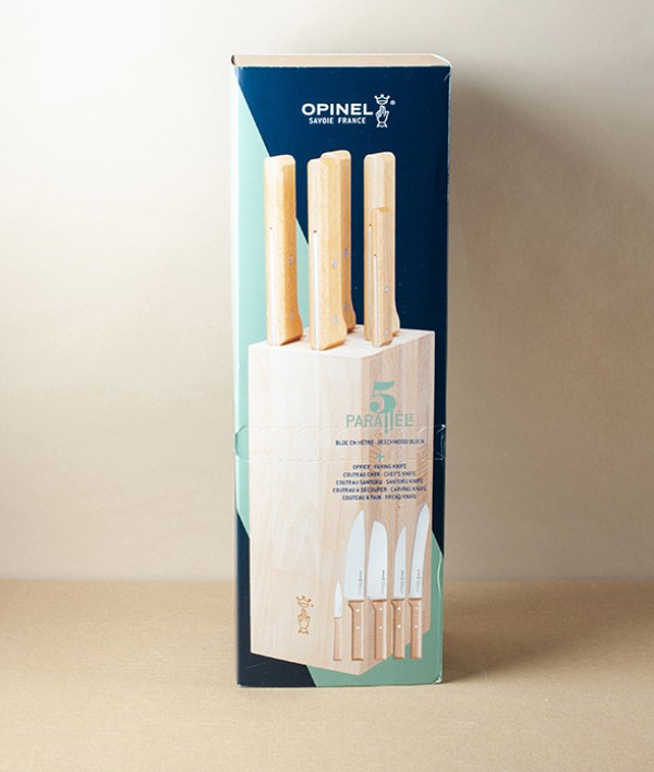 Opinel Knife Block Set with Bread Knife, Stainless Steel