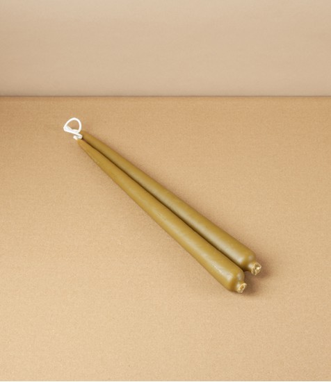 Organic Beeswax Hand-Dipped Candles, 10” Pair, Green Tea