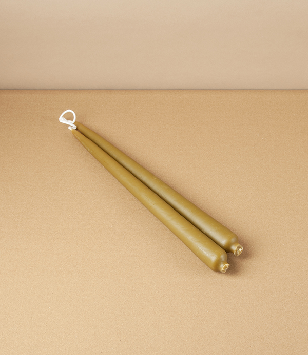 Organic Beeswax Hand-Dipped Candles, 10” Pair, Green Tea