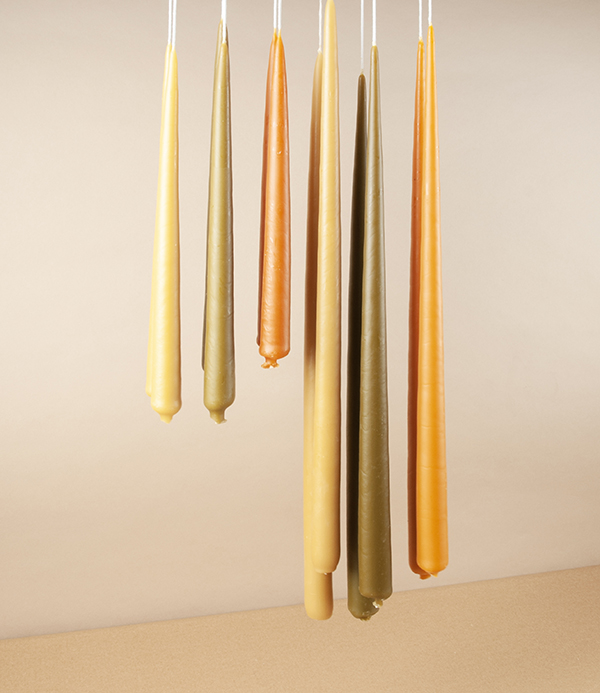 Organic Beeswax Hand-Dipped Candles, 10” Pair, Green Tea