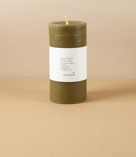 Organic Beeswax Pillar Candle, Green Tea