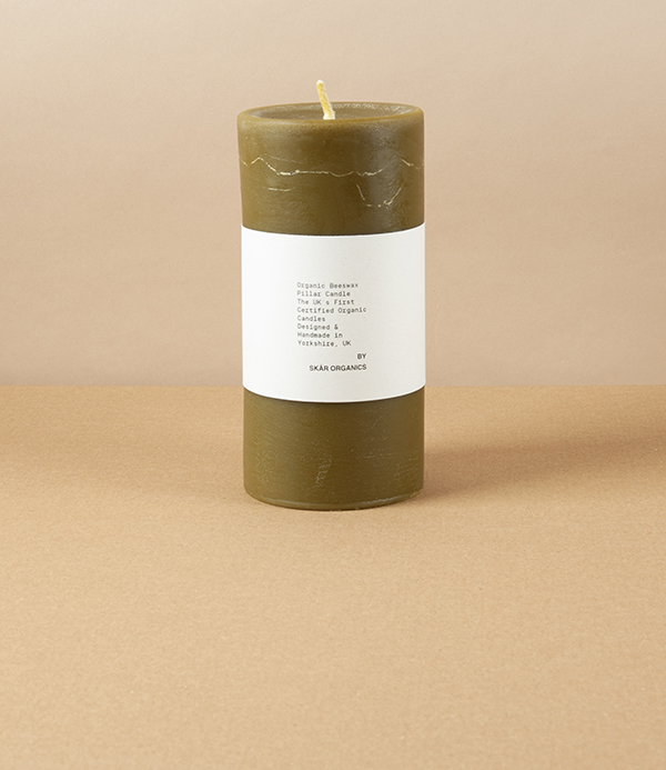 Organic Beeswax Pillar Candle, Green Tea