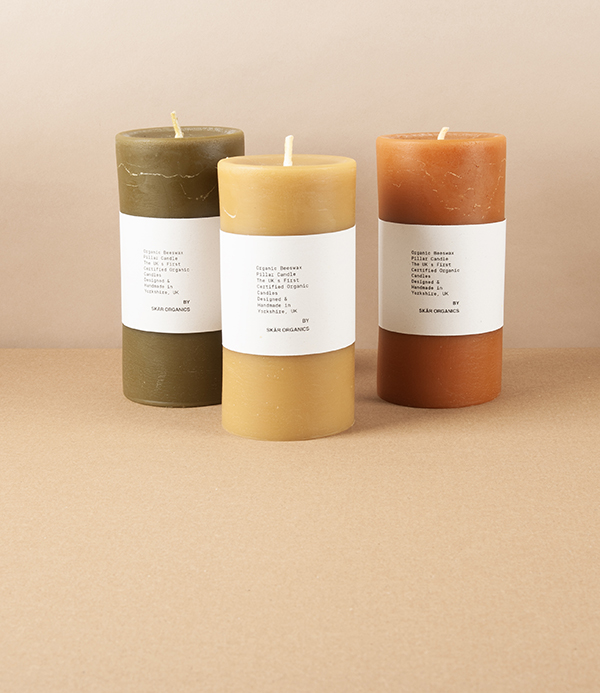 Organic Beeswax Pillar Candle, Green Tea