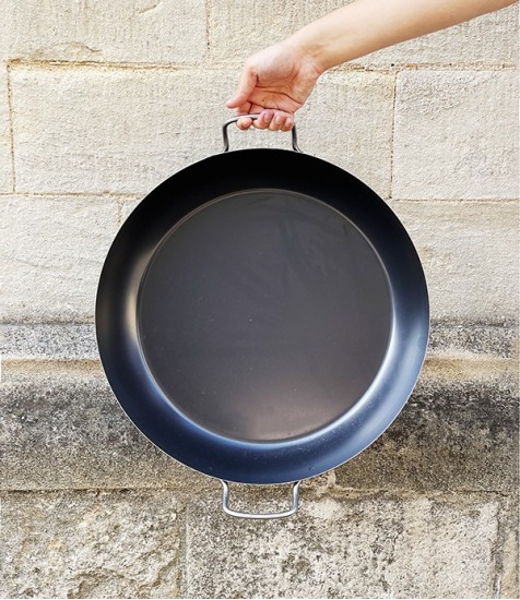 Blue steel paella pan 'la Lyonnaise', 42cm