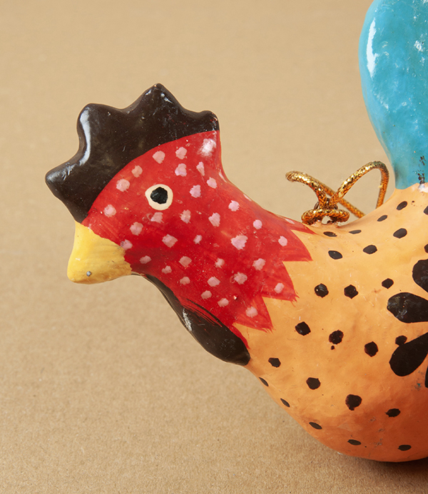 Hand Painted Paper Mâché Rooster Bauble