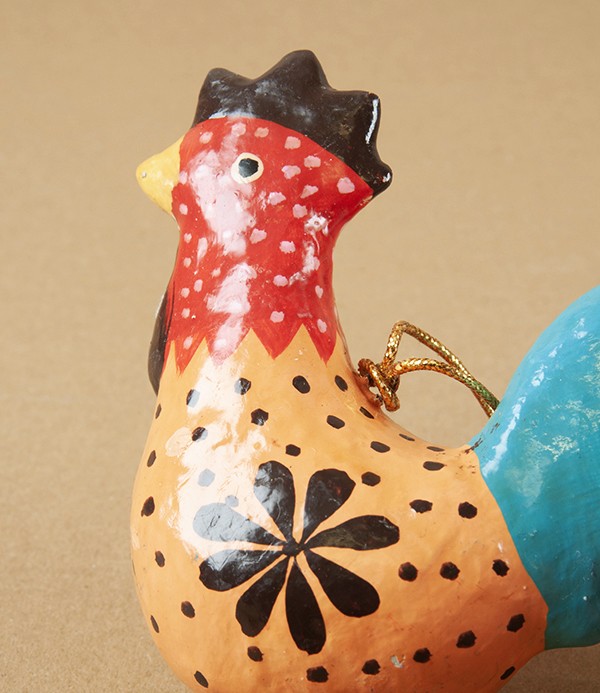 Hand Painted Paper Mâché Rooster Bauble