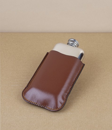Leather Cover for 3oz Pewter Hip Flask, Brown