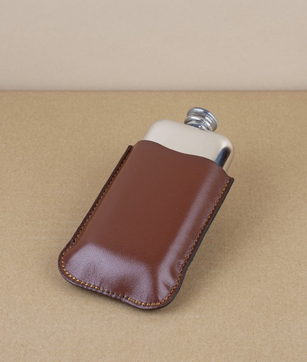 Leather Cover for 3oz Pewter Hip Flask, Brown