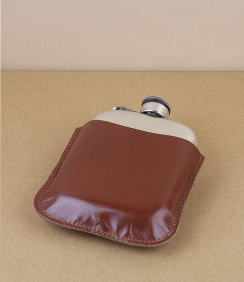 Leather Cover for 6oz Pewter Hip Flask, Brown