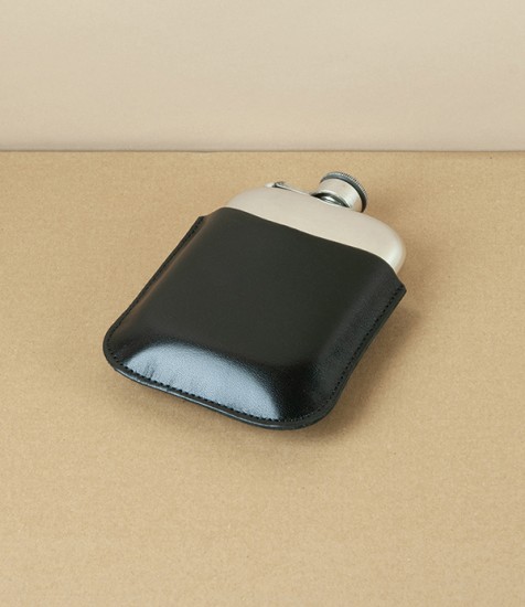 Leather Cover for 6oz Pewter Hip Flask, Black