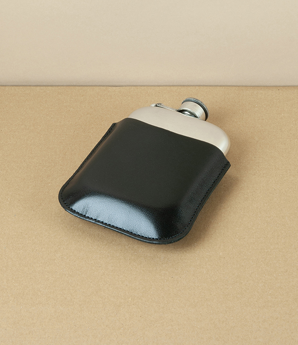 Leather Cover for 6oz Pewter Hip Flask, Black