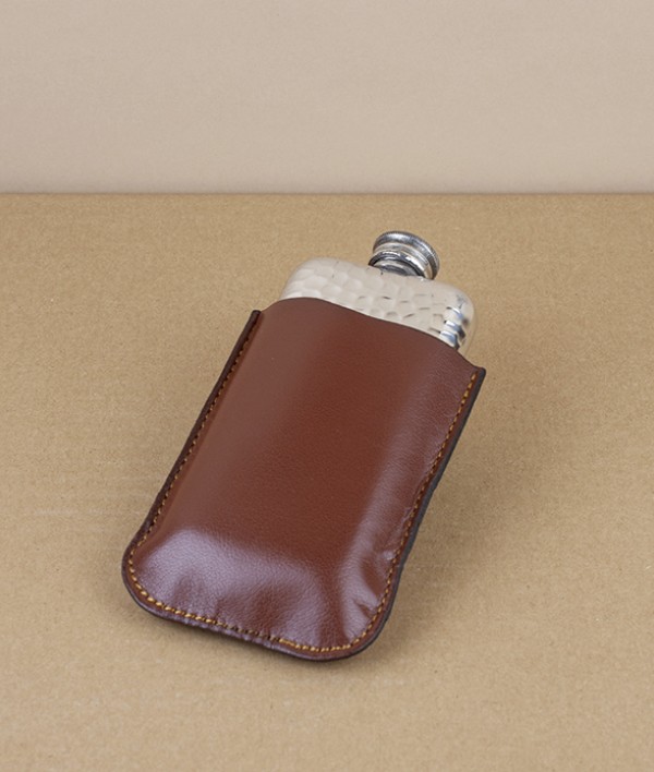 Leather Cover for 3oz Pewter Hip Flask, Brown
