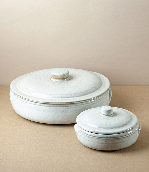 Portuguese Terracotta Low Casserole, White