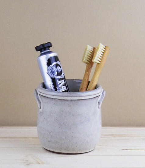 Portuguese terracotta utensil pot, white, small