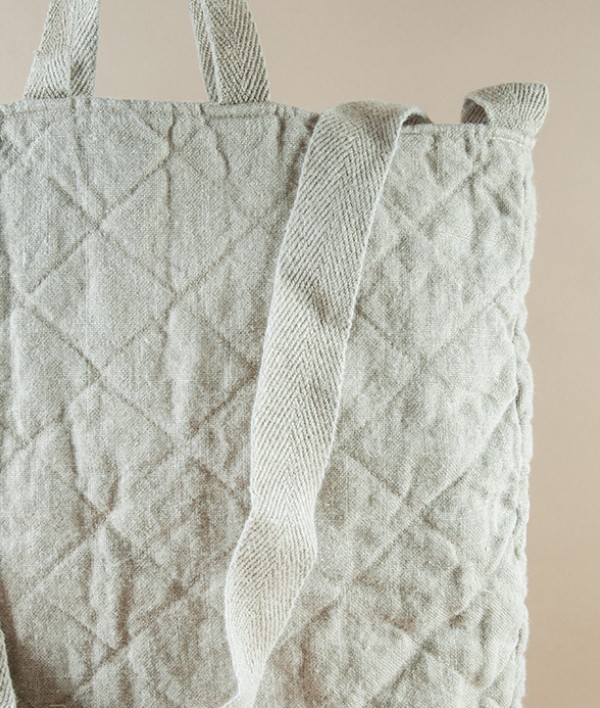 French Linen Quilted Tote, Natural