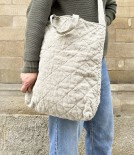 French Linen Quilted Tote, Natural