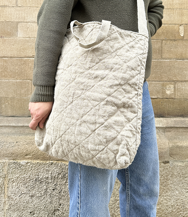 French Linen Quilted Tote, Natural