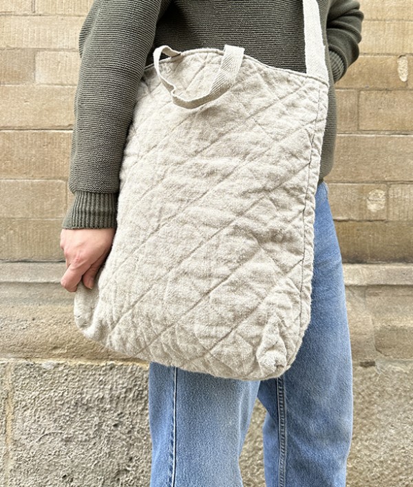French Linen Quilted Tote, Natural