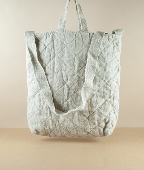 French Linen Quilted Tote, Natural