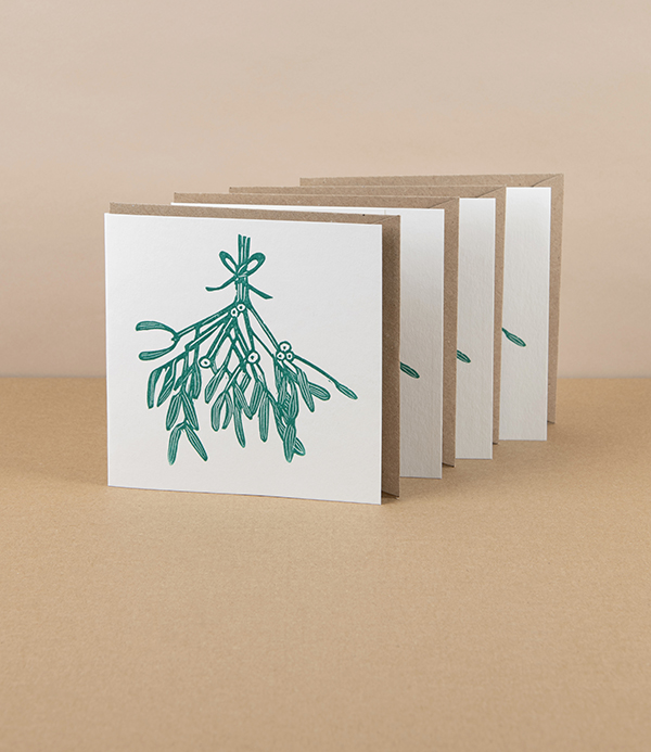 Linocut Greetings Cards, Set of 4, ‘Mistletoe’