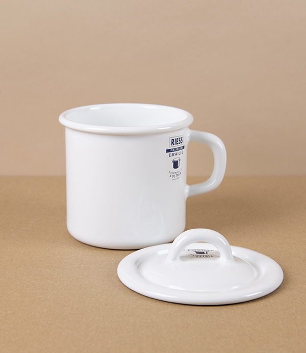 Austrian Enamel Mug with Matching Lid, White