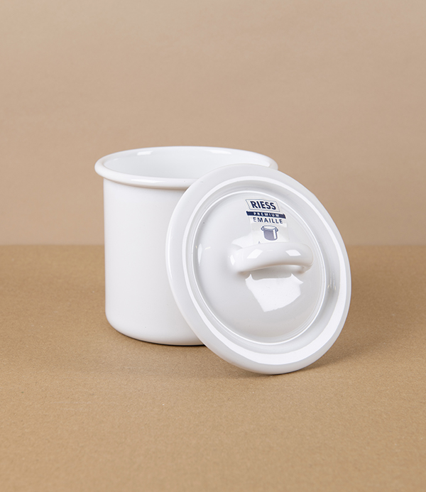 Austrian Enamel Mug with Matching Lid, White