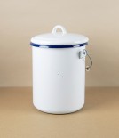 Romanian Enamel Caddy or Compost Bin with Hand-Painted Navy Rim
