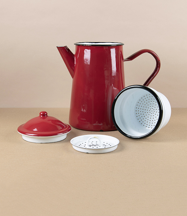 Romanian Enamel Coffee Pot, Bordeaux, with Filter