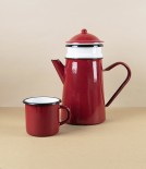 Romanian Enamel Coffee Pot, Bordeaux, with Filter