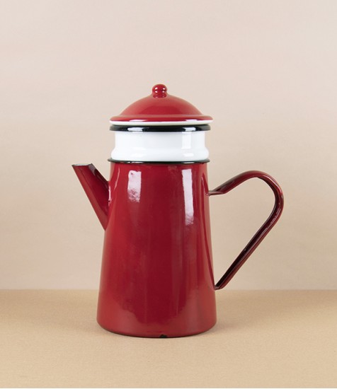 Romanian Enamel Coffee Pot, Bordeaux, with Filter