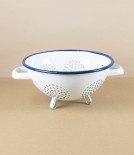 Romanian Enamel Freestanding Colander with Navy Rim