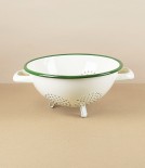 Romanian Enamel Freestanding Colander with Green Rim