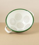 Romanian Enamel Freestanding Colander with Green Rim