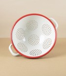 Romanian Enamel Freestanding Colander with Scarlet Rim