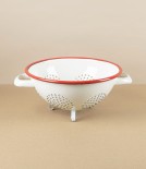 Romanian Enamel Freestanding Colander with Scarlet Rim