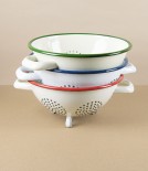 Romanian Enamel Freestanding Colander with Navy Rim