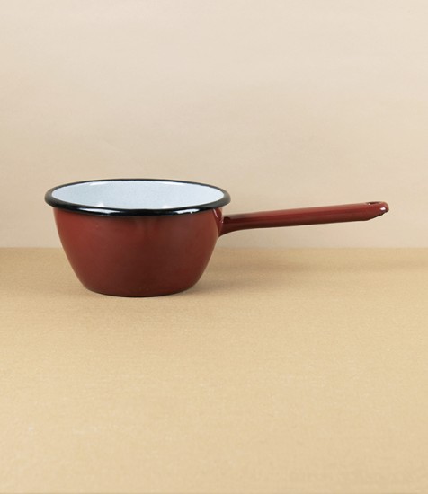 Romanian Enamel Conical Milk or Saucepan, Burgundy