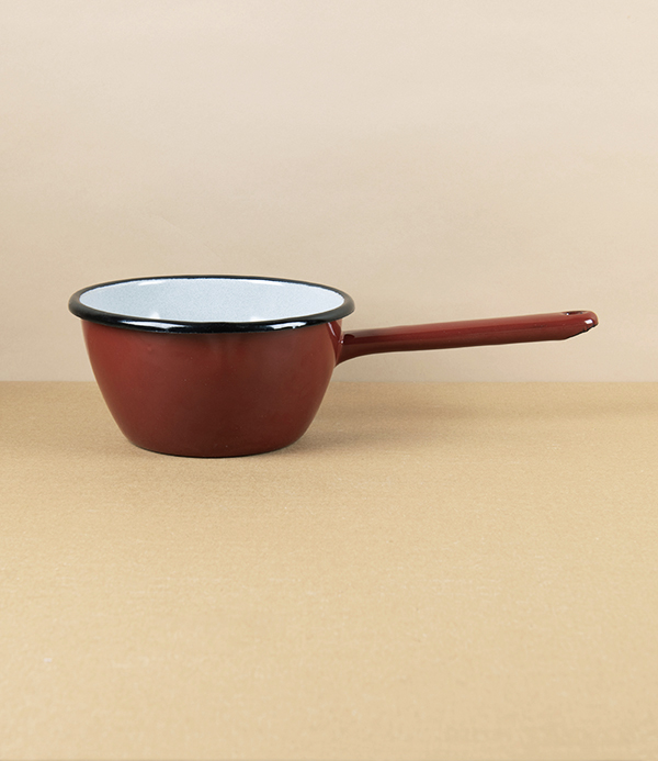 Romanian Enamel Conical Milk or Saucepan, Burgundy